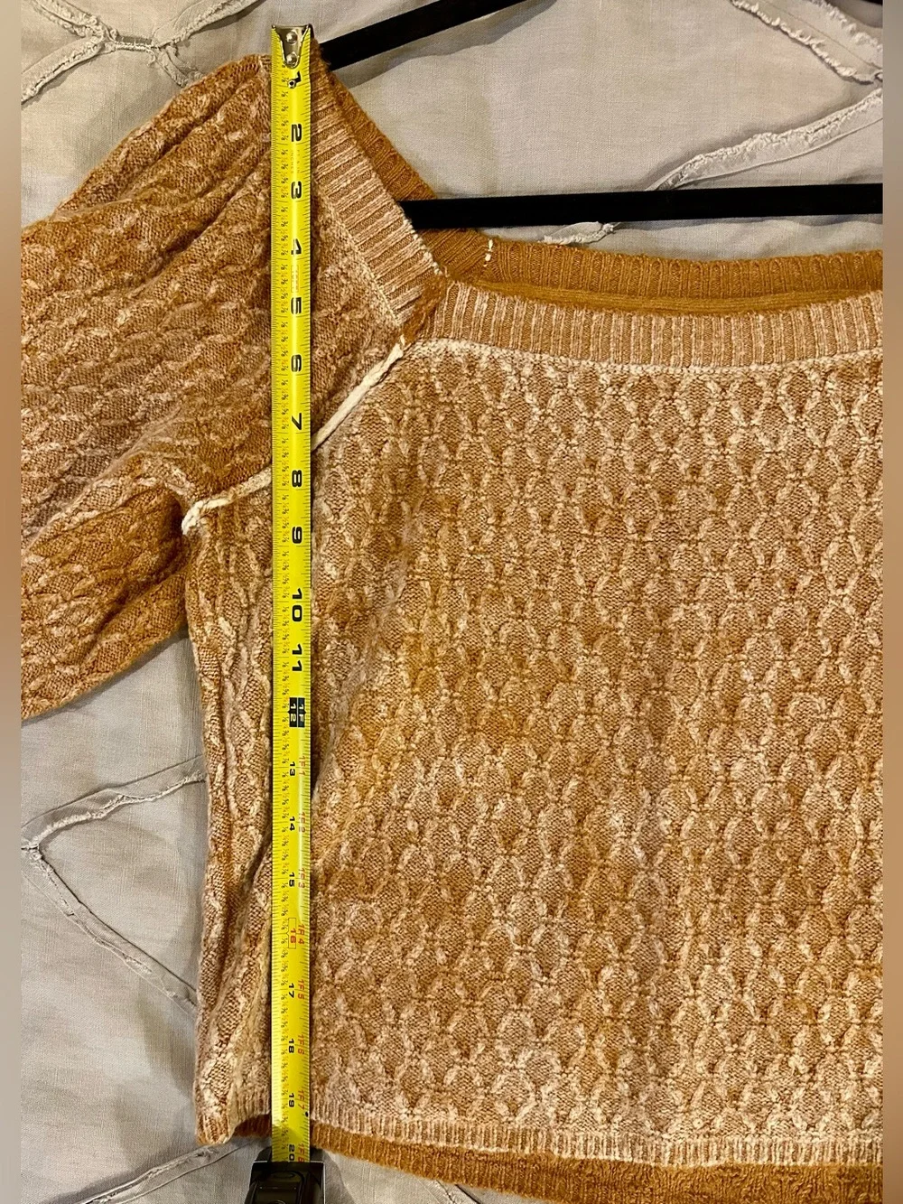 Free People Pumpkin & Cream Off-the-Shoulder Balloon-Sleeve Sweater